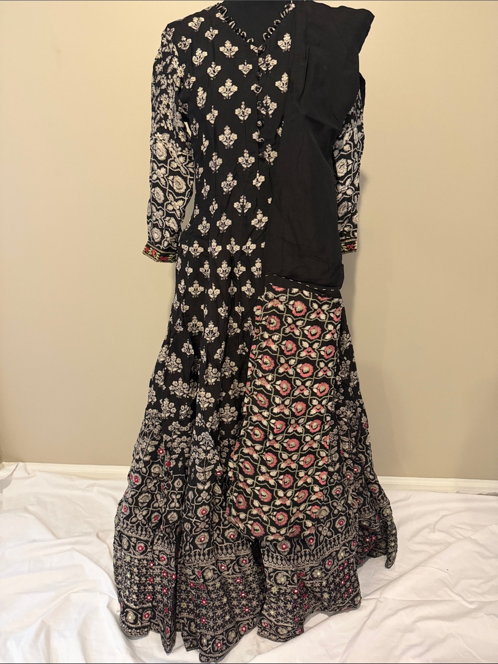 Black Floral Printed Maxi Dress with Matching Dupatta